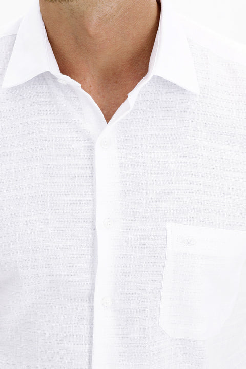 Beyaz Kısa Kol Regular Fit Desenli Spor Gömlek