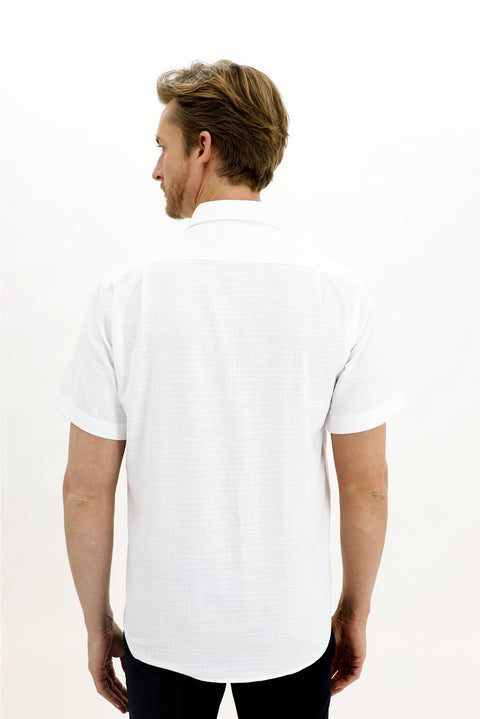 Beyaz Kısa Kol Regular Fit Desenli Spor Gömlek