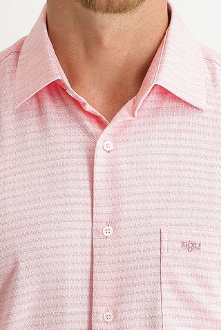  Pembe Kısa Kol Regular Fit Desenli Spor Gömlek