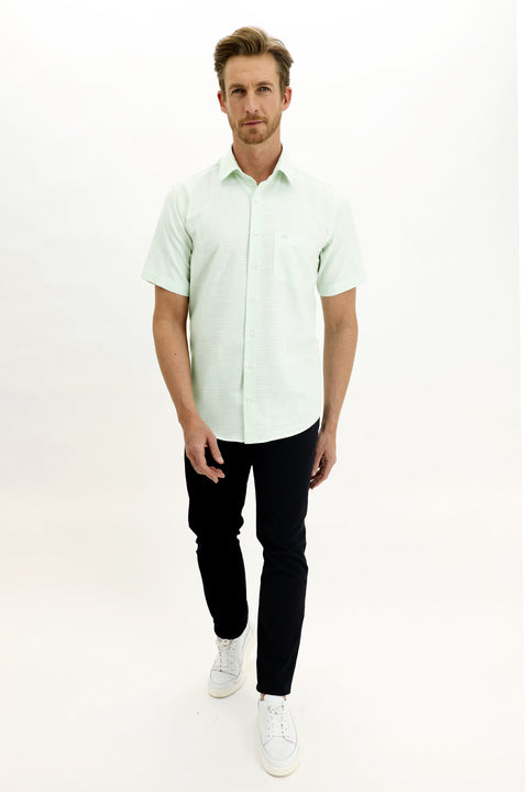 Mint Yeşili Kısa Kol Regular Fit Desenli Spor Gömlek