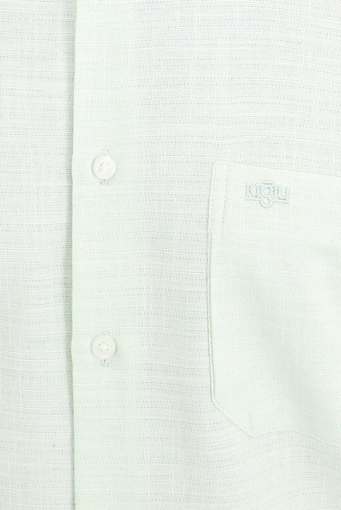 Mint Yeşili Kısa Kol Regular Fit Desenli Spor Gömlek