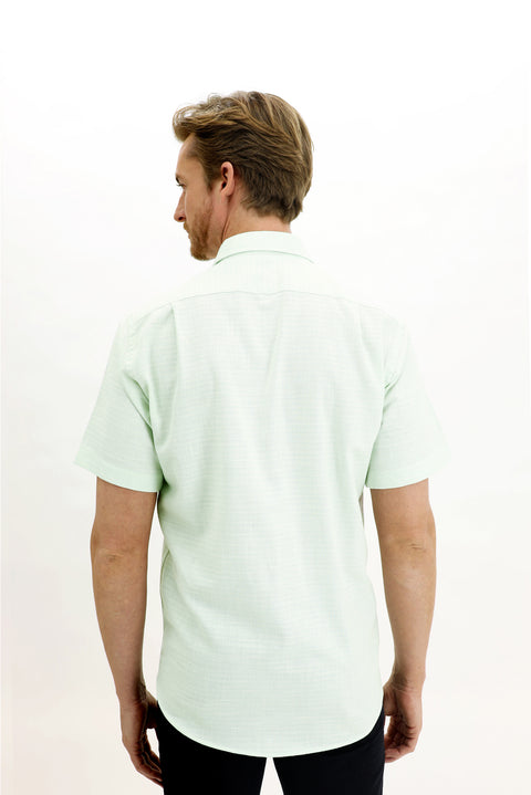 Mint Yeşili Kısa Kol Regular Fit Desenli Spor Gömlek