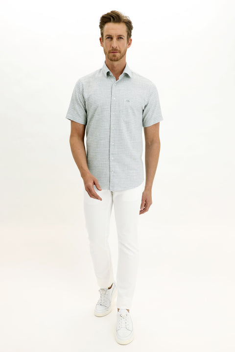 Orman Yeşili Kısa Kol Regular Fit Desenli Spor Gömlek