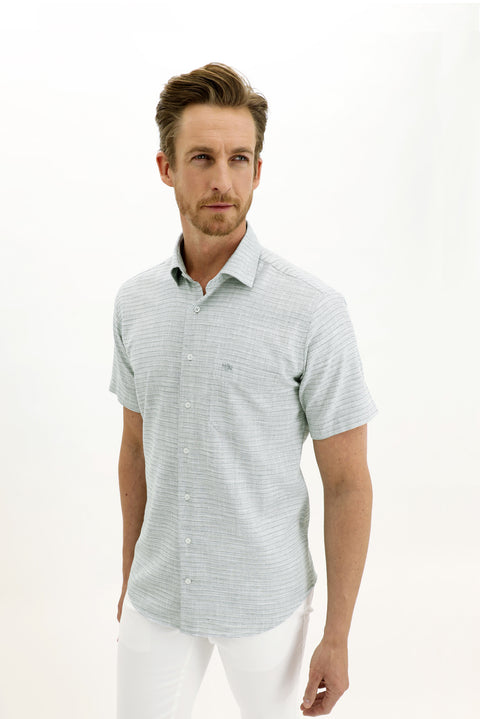 Orman Yeşili Kısa Kol Regular Fit Desenli Spor Gömlek