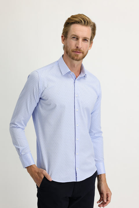 Açık Mavi Uzun Kol Slim Fit Dar Kesim Desenli Gömlek