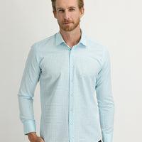 Su Mavisi Uzun Kol Slim Fit Dar Kesim Desenli Gömlek