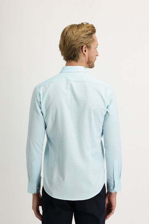 Su Mavisi Uzun Kol Slim Fit Dar Kesim Desenli Gömlek