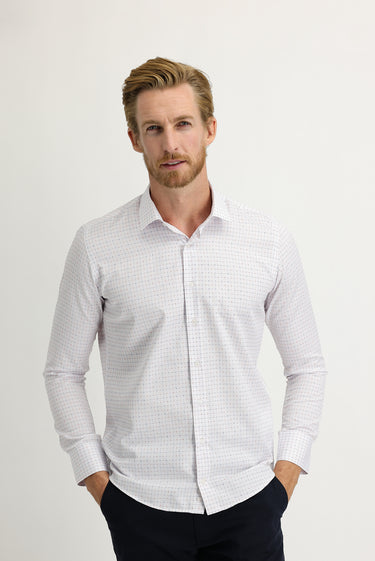  Beyaz Uzun Kol Slim Fit Dar Kesim Desenli Gömlek