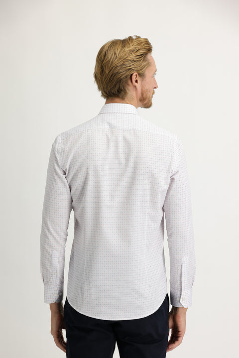 Beyaz Uzun Kol Slim Fit Dar Kesim Desenli Gömlek