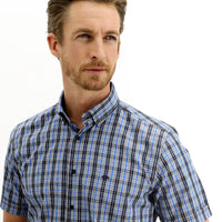Dark Blue Short Sleeve Regular Fit Plaid Shirt