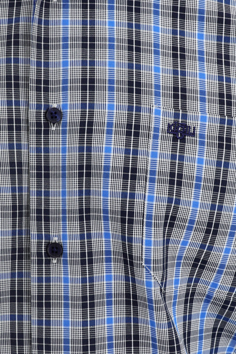 Dark Blue Short Sleeve Regular Fit Plaid Shirt