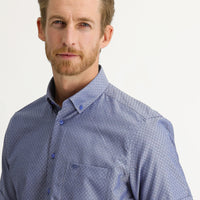 Koyu Lacivert Kısa Kol Regular Fit Desenli Gömlek