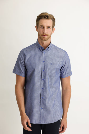 Koyu Lacivert Kısa Kol Regular Fit Desenli Gömlek