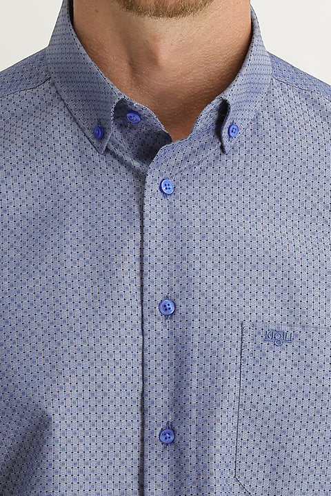 Koyu Lacivert Kısa Kol Regular Fit Desenli Gömlek