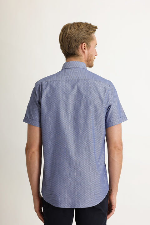 Koyu Lacivert Kısa Kol Regular Fit Desenli Gömlek
