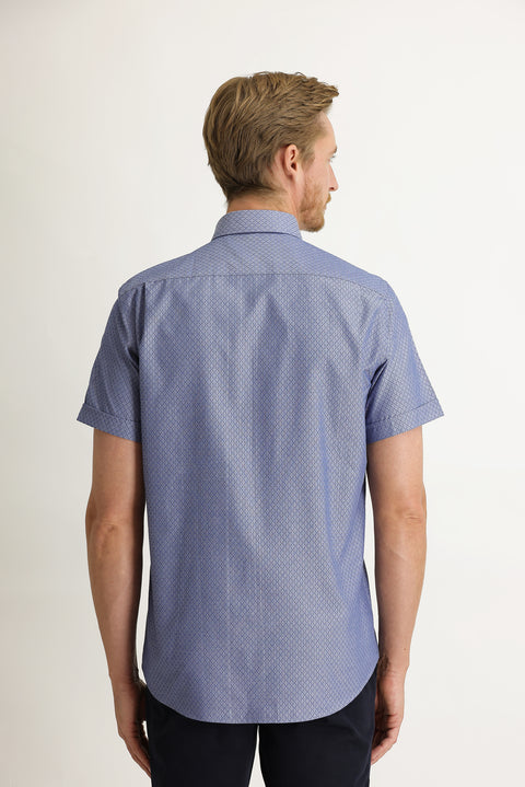 Koyu Lacivert Kısa Kol Regular Fit Desenli Gömlek