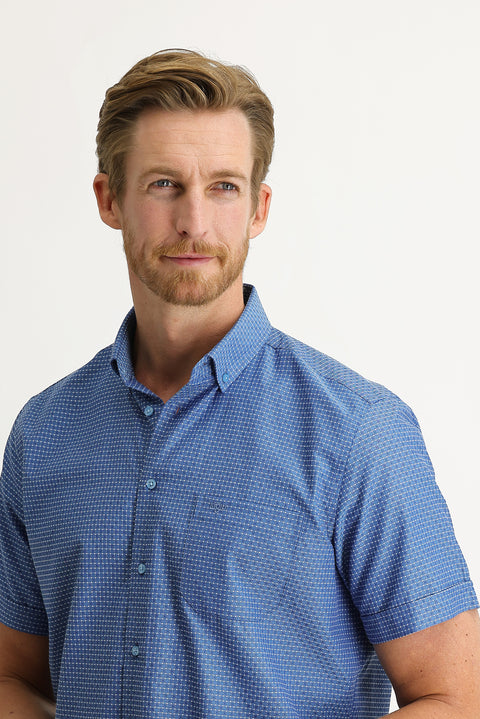 Koyu Mavi  Kısa Kol Regular Fit Desenli Gömlek