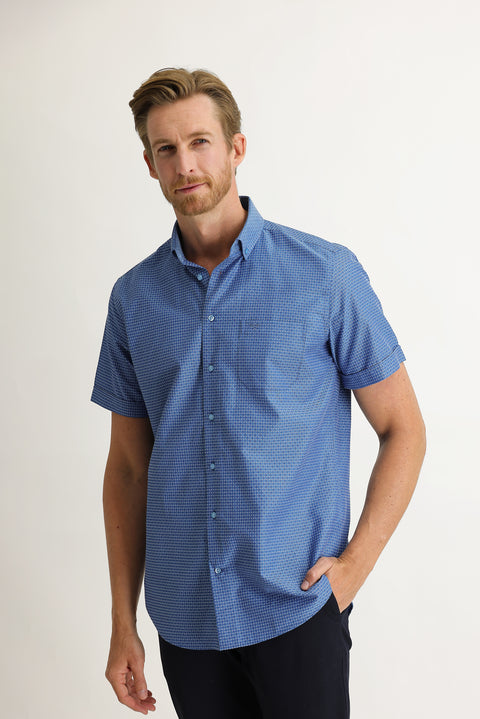 Koyu Mavi  Kısa Kol Regular Fit Desenli Gömlek