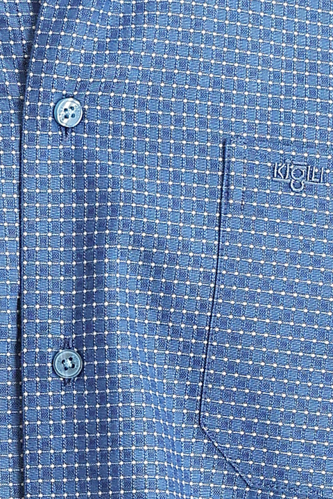 Koyu Mavi  Kısa Kol Regular Fit Desenli Gömlek