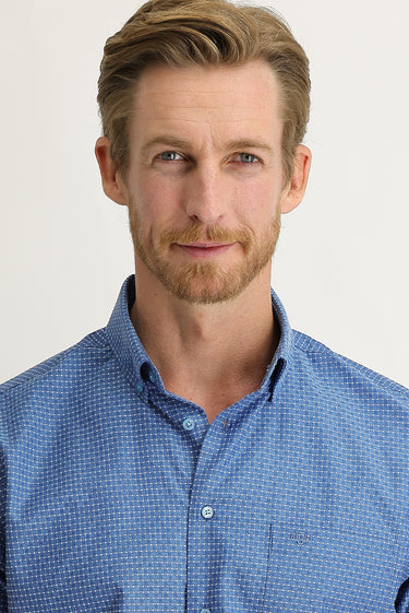 Koyu Mavi  Kısa Kol Regular Fit Desenli Gömlek