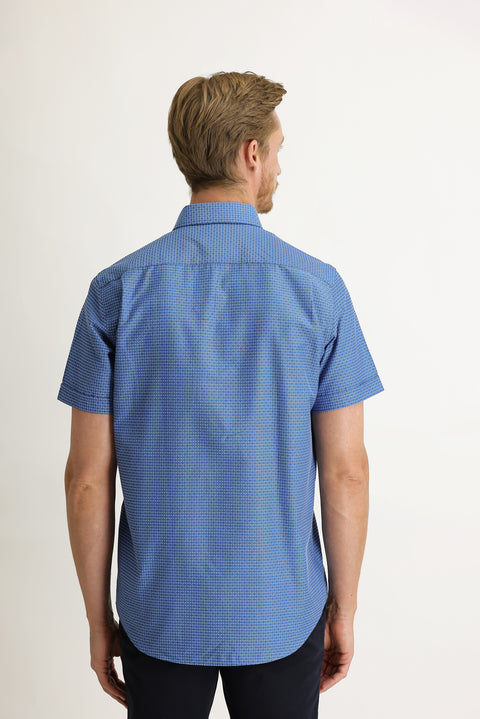 Koyu Mavi  Kısa Kol Regular Fit Desenli Gömlek