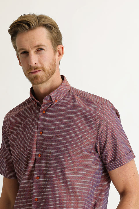 Orta Turuncu Kısa Kol Regular Fit Desenli Gömlek