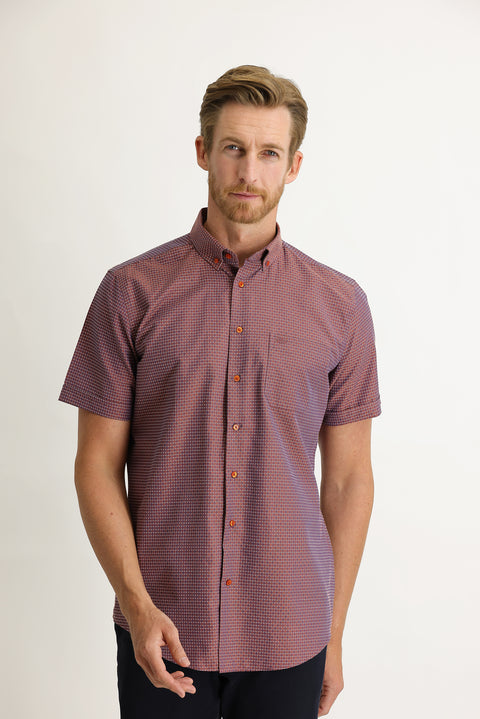 Orta Turuncu Kısa Kol Regular Fit Desenli Gömlek