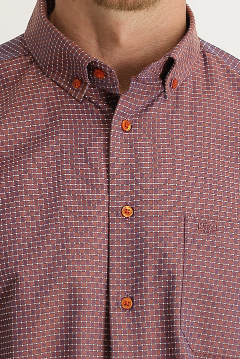 Orta Turuncu Kısa Kol Regular Fit Desenli Gömlek