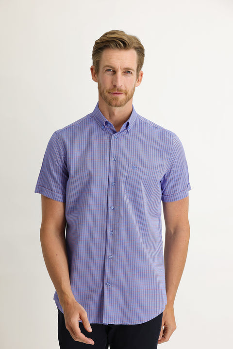 Orta Lacivert Kısa Kol Regular Fit Desenli Gömlek