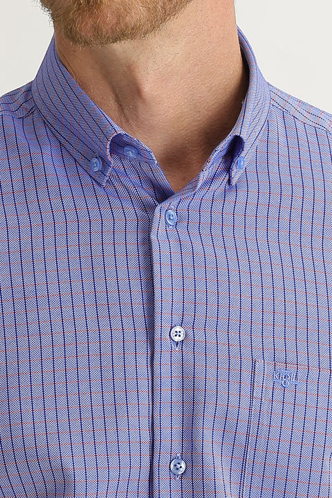 Orta Lacivert Kısa Kol Regular Fit Desenli Gömlek