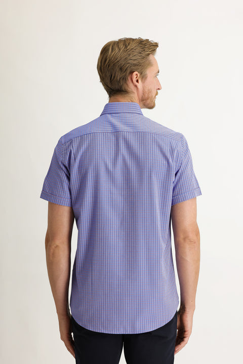 Orta Lacivert Kısa Kol Regular Fit Desenli Gömlek