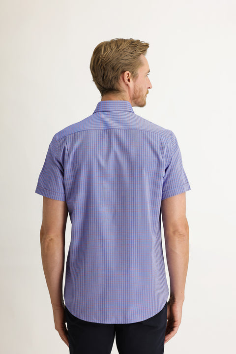 Orta Lacivert Kısa Kol Regular Fit Desenli Gömlek