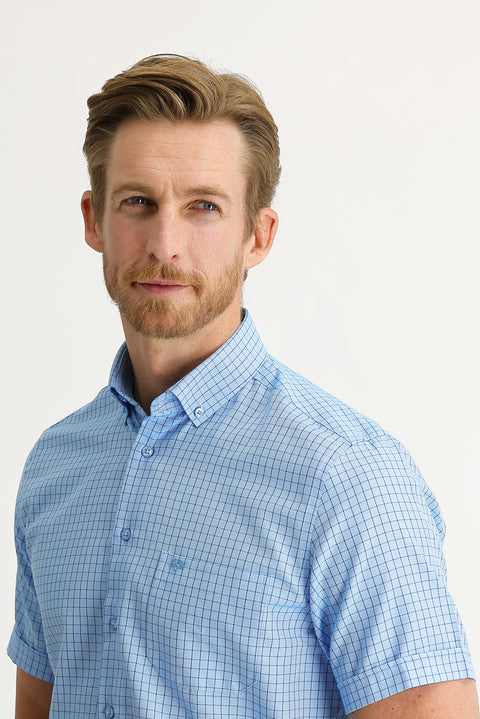 Aqua Mavisi Kısa Kol Regular Fit Desenli Gömlek