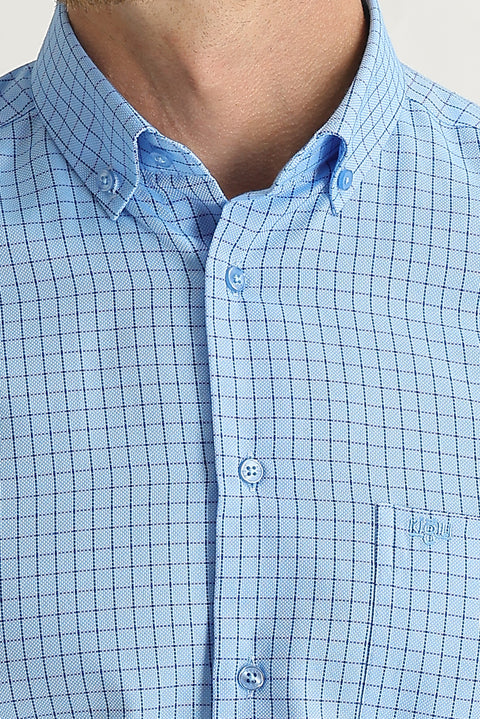 Aqua Mavisi Kısa Kol Regular Fit Desenli Gömlek