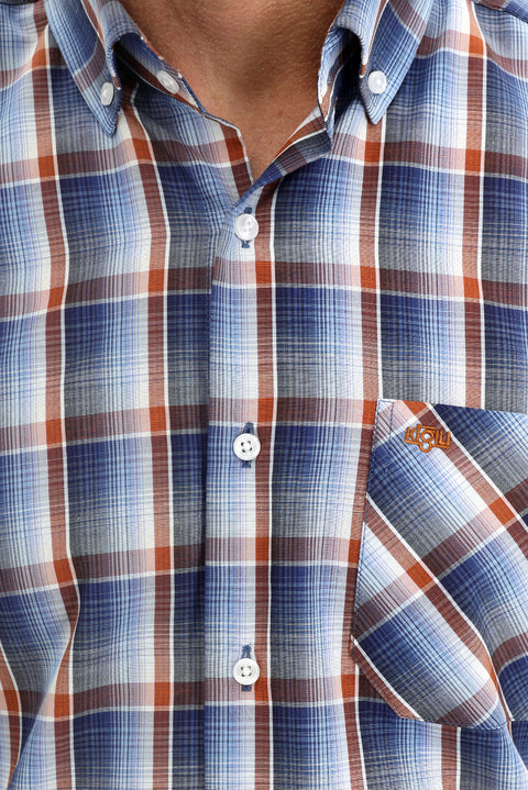 Mavi Kısa Kol Regular Fit Ekose Gömlek