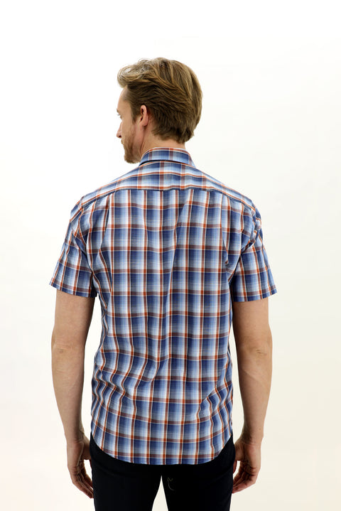Mavi Kısa Kol Regular Fit Ekose Gömlek