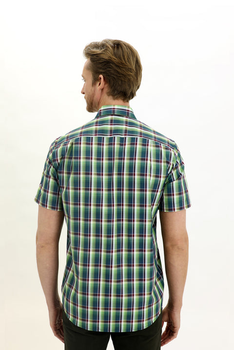 Çimen Yeşili Kısa Kol Regular Fit Ekose Gömlek