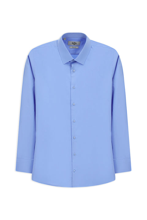 Açık Mavi Uzun Kol Slim Fit Dar Kesim Klasik Su İtici Leke Tutmaz 4 Mevsim Pamuk Gömlek