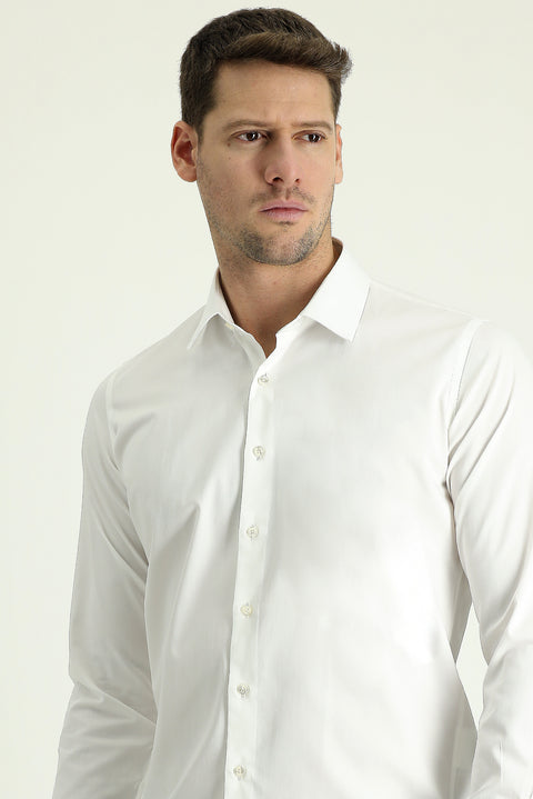 White Long Sleeve Slim Fit Classic Nano Care Water Repellent Stain Resistant 4 Seasons Cotton Shirt