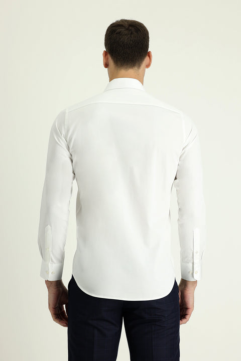 White Long Sleeve Slim Fit Classic Nano Care Water Repellent Stain Resistant 4 Seasons Cotton Shirt