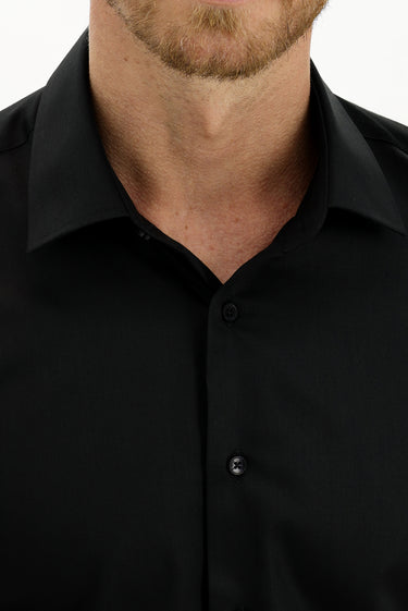 Siyah Uzun Kol Slim Fit Dar Kesim Non Iron Pamuklu Gömlek