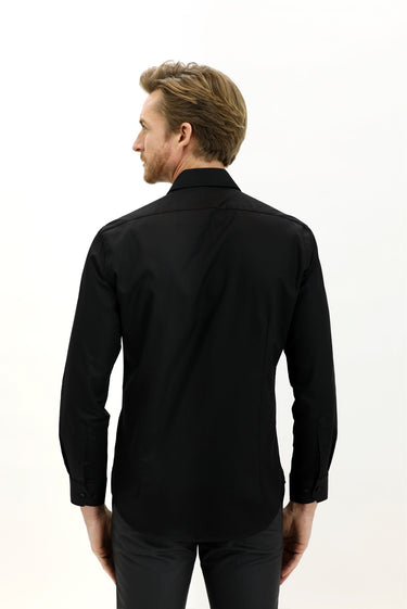 Siyah Uzun Kol Slim Fit Dar Kesim Non Iron Pamuklu Gömlek