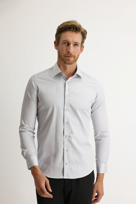 Medium Grey Long Sleeve Slim Fit Narrow Cut Non-Iron Shirt