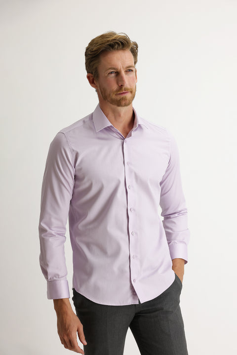 Lila Uzun Kol Slim Fit Dar Kesim Non Iron Saten Pamuklu Gömlek