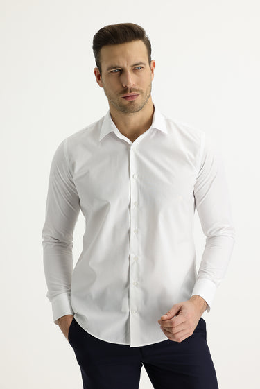 Beyaz Uzun Kol Slim Fit Dar Kesim Klasik Pamuklu Gömlek