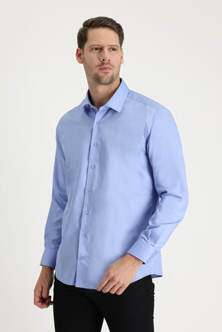  Açık Mavi Uzun Kol Slim Fit Dar Kesim Klasik Non Iron Pamuklu Gömlek