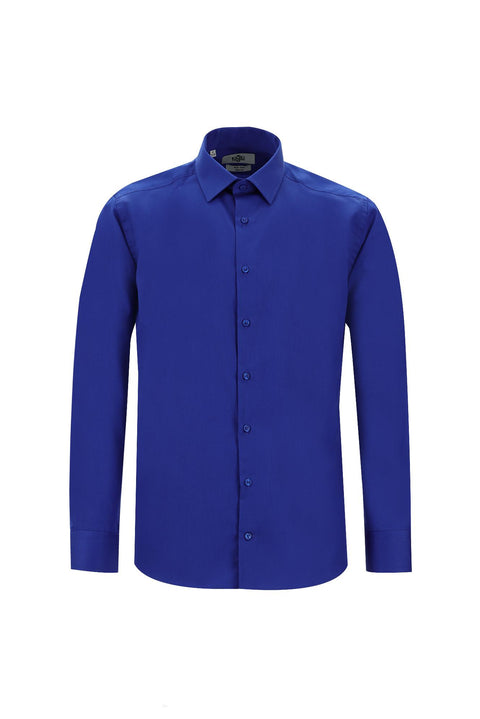 Saks Mavi Uzun Kol Slim Fit Dar Kesim Klasik Non Iron Pamuklu Gömlek