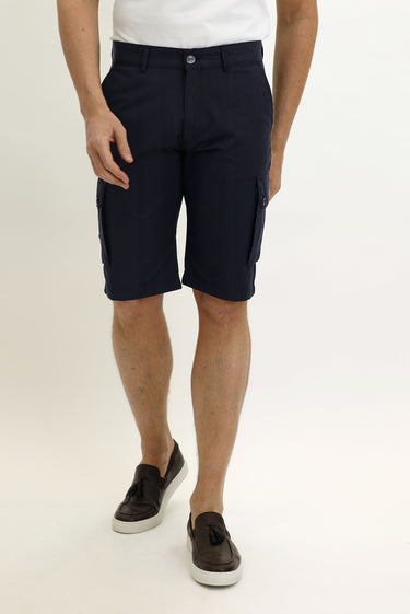 Koyu Lacivert Slim Fit Dar Kesim Bermuda Şort