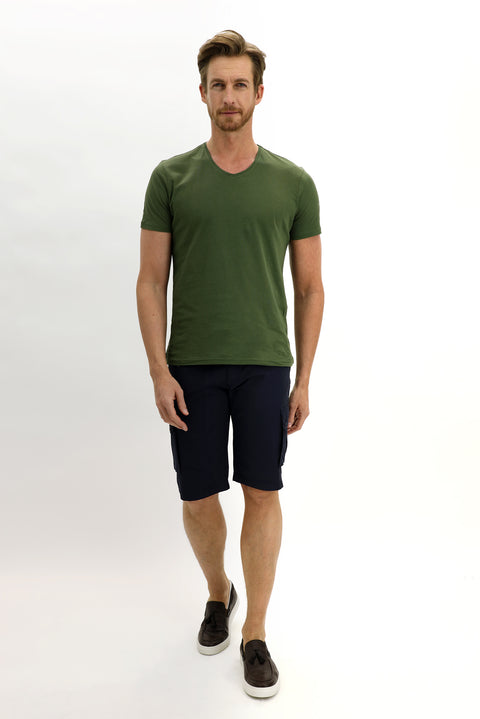 Koyu Lacivert 7 Drop Slim Fit Dar Kesim Bermuda Şort