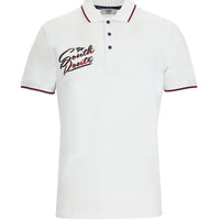 Beyaz Polo Yaka Regular Fit Desenli Pamuk Tişört